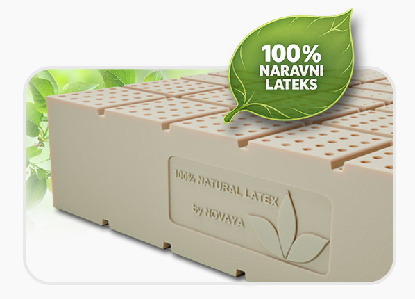 Lateks ležišče NATURE – jedro iz 100 % naravnega lateksa Jedro lateks ležišča NATURE z vtisnjeno oznako 100 % NATURAL LATEX by NOVAYA